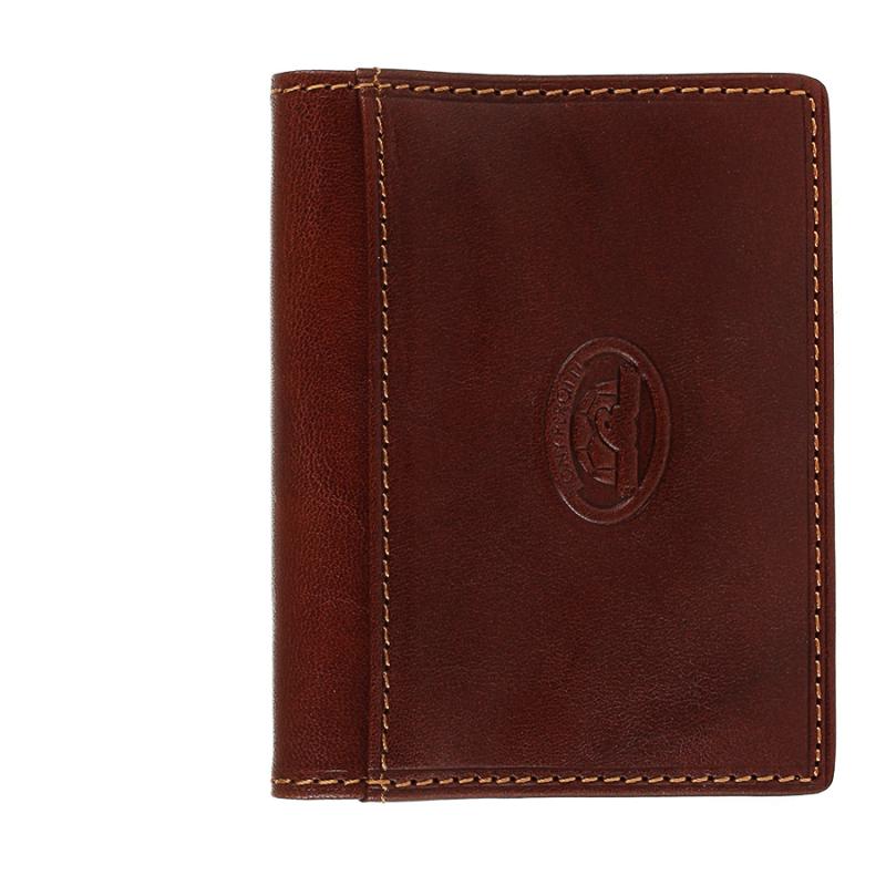 Tony Perotti cognac bull leather card holder with turtle emblem — Italico 1034 cognac