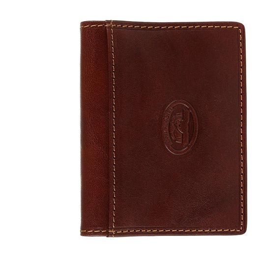Tony Perotti cognac bull leather card holder with turtle emblem — Italico 1034 cognac