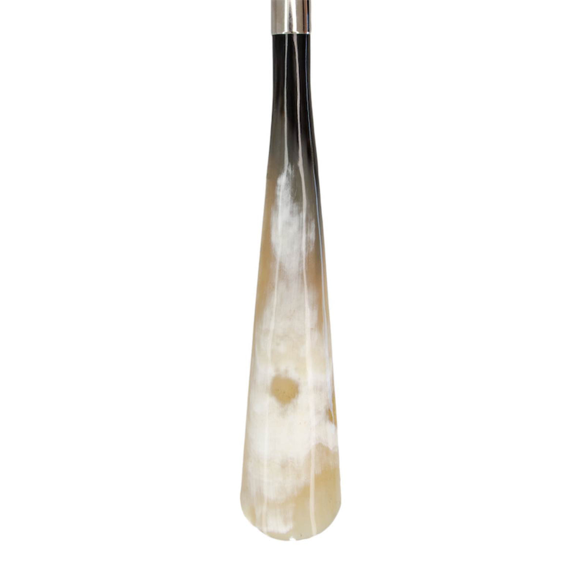 Polished natural horn blade with light and honey-brown streaks, close-up