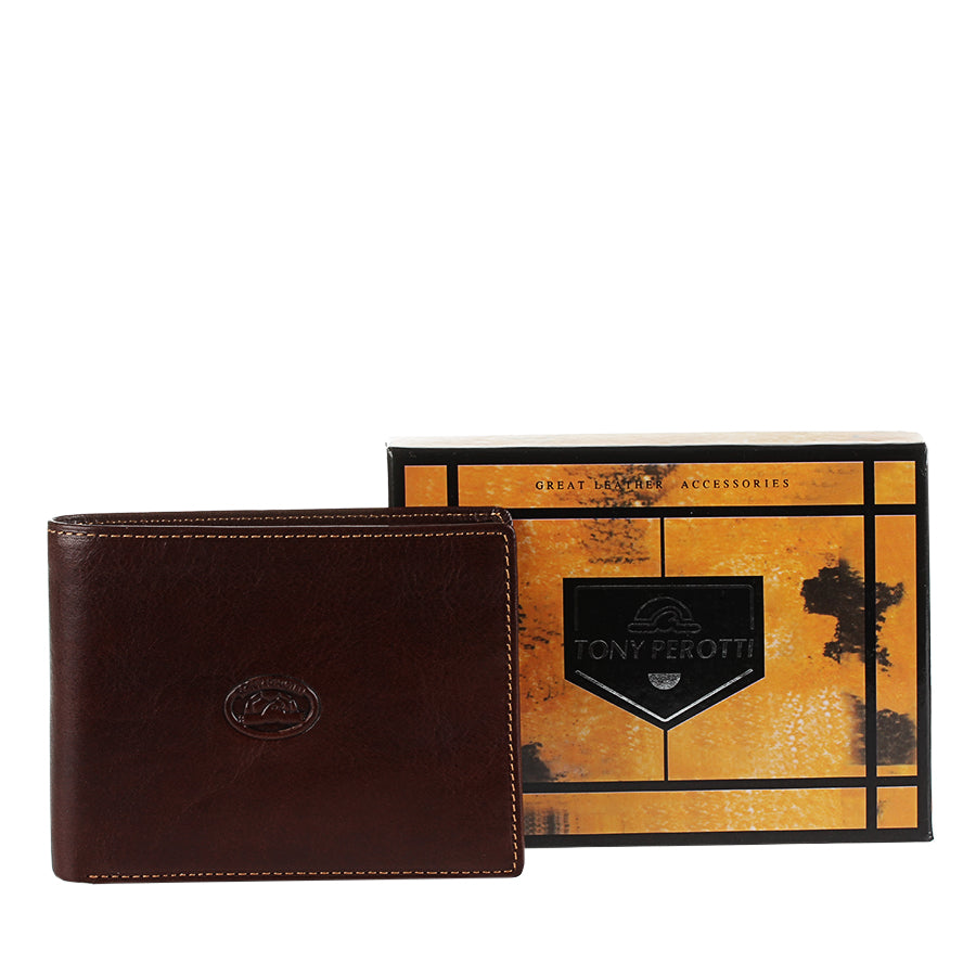 Dark brown leather bifold wallet handcrafted in Italy — Tony Perotti Italico 533