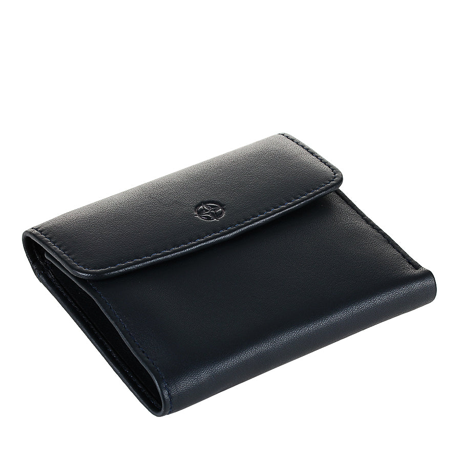 Navy leather bifold wallet card layout detail — Tony Perotti Cortina 5087