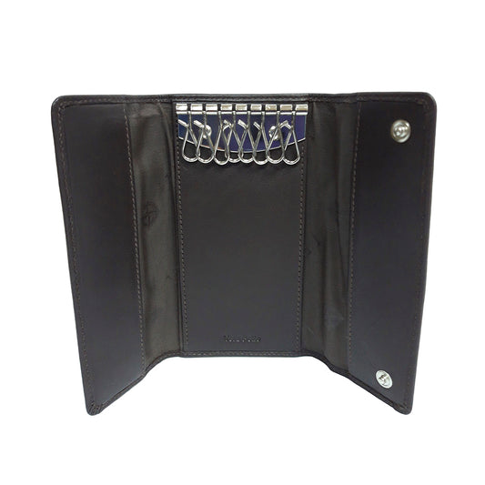 Tony Perotti Cortina 5022 moro — opened flat: eight snap hooks on the metal bar, «Vera Pelle» embossed on the centre panel and press studs on the side flap