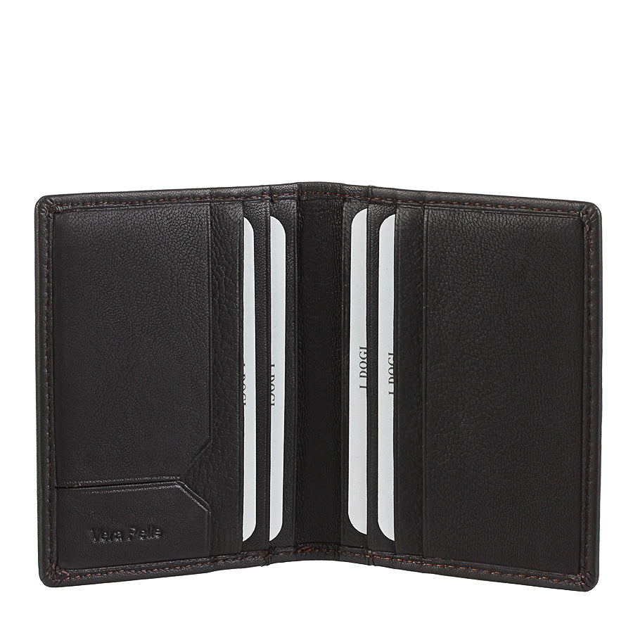 Tony Perotti Cortina 5046 moro — opened: two card slots and a notched slip pocket on each inner panel, with «Vera Pelle» embossed