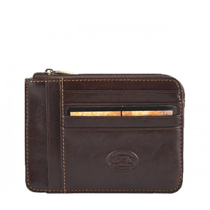 Tony Perotti dark brown bull leather men's card holder with embossed logo — Italico 2275 moro