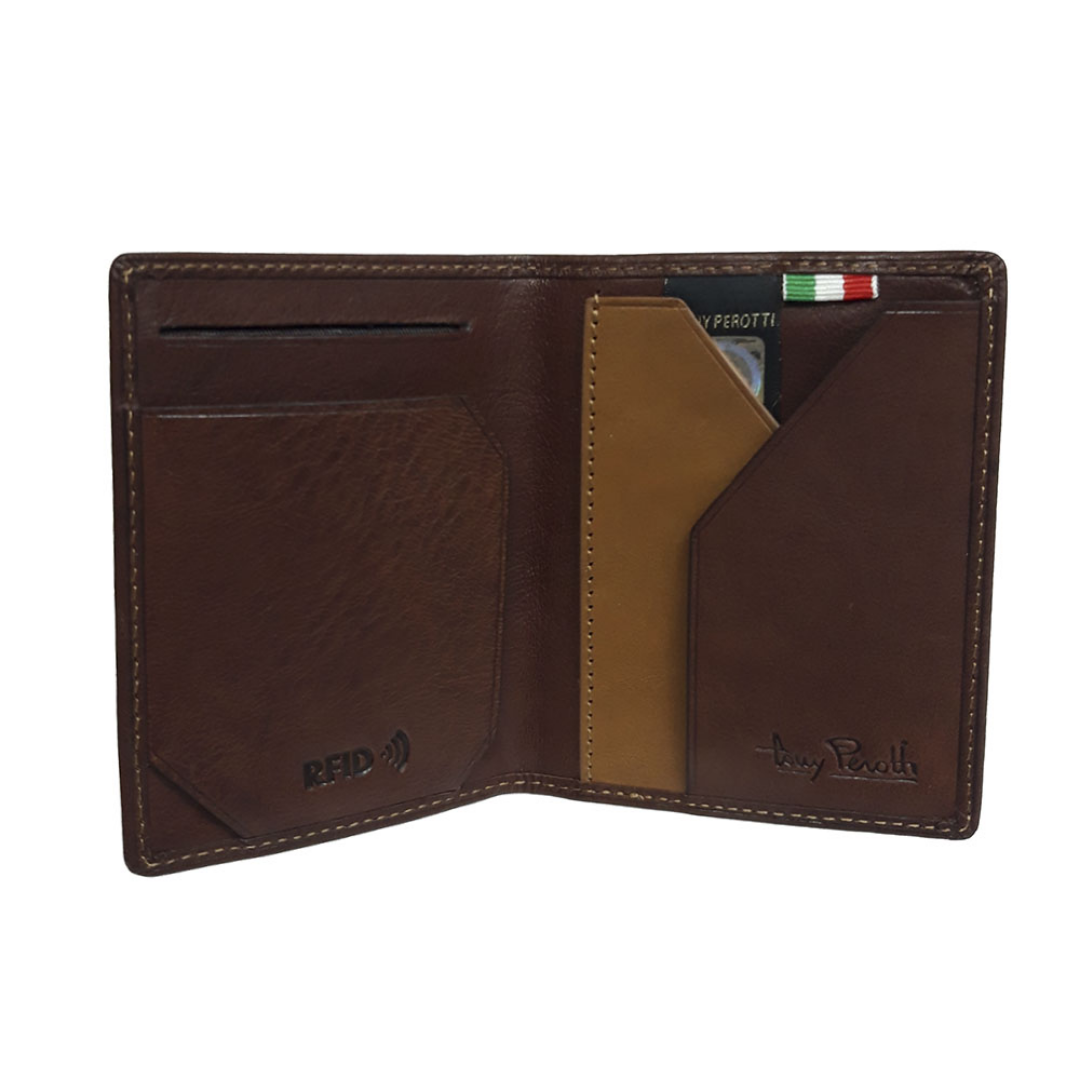 Tony Perotti Nevada 3813+RFID moro — opened out with a card standing in the right-hand pocket