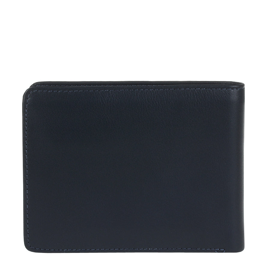 Back of the navy Tony Perotti Cortina 5051 wallet — a plain smooth leather panel