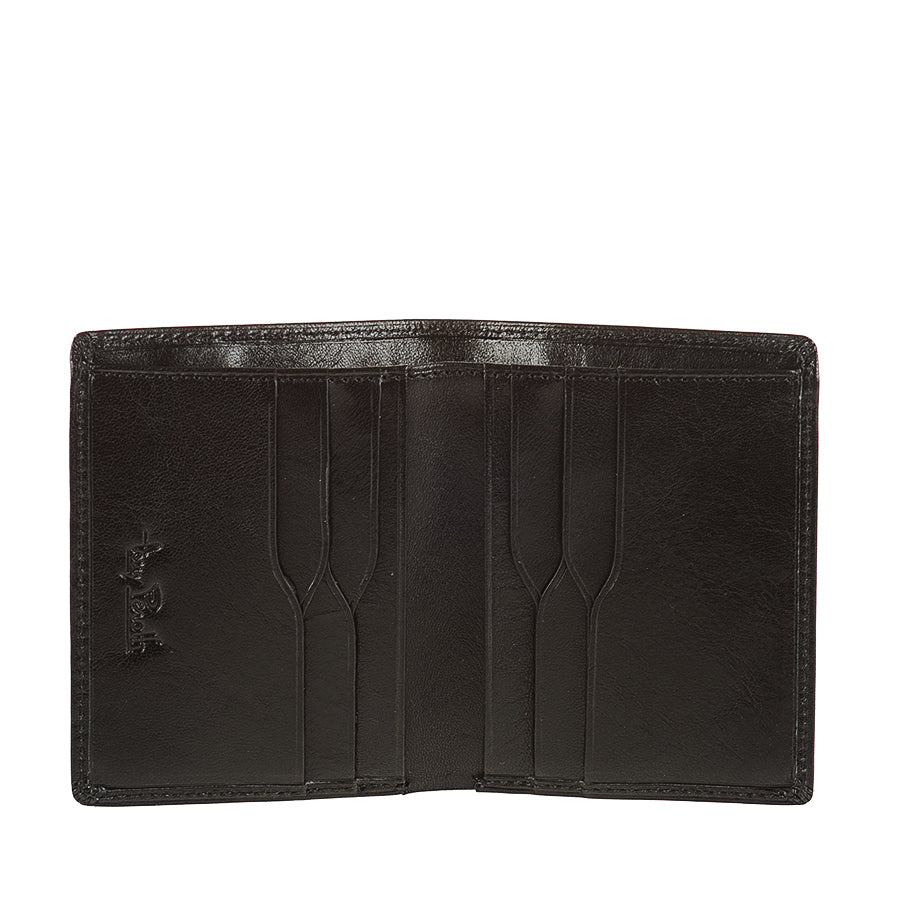 Tony Perotti Nevada 3549 nero black wallet open, stepped vertical card slots and embossed signature