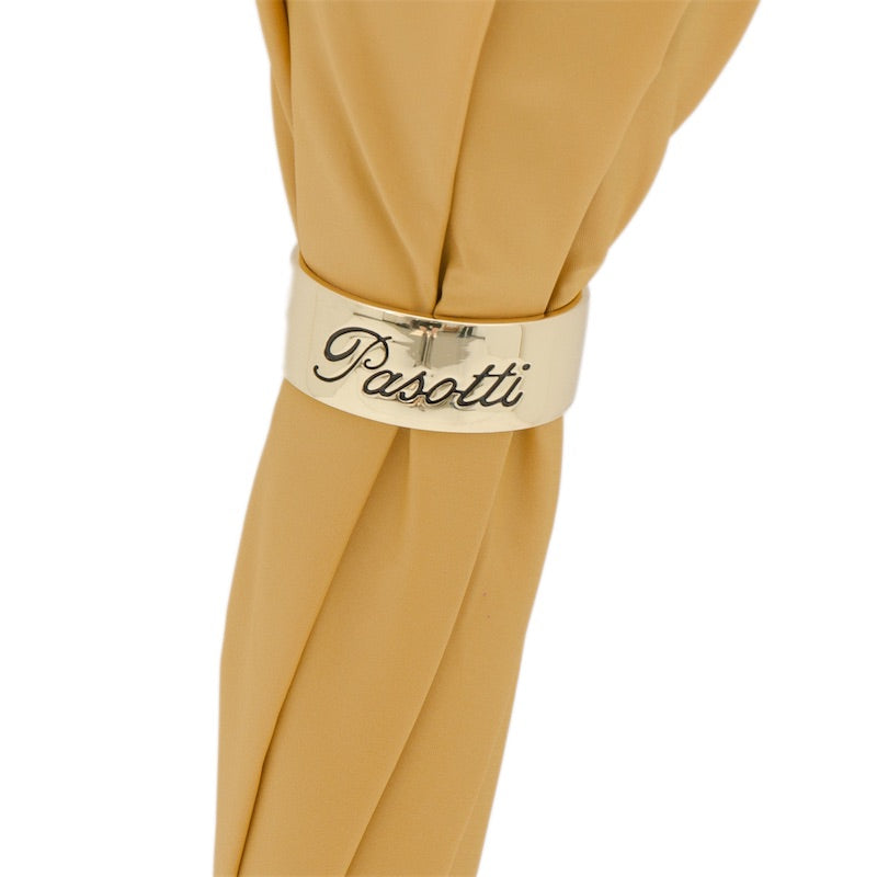 Gold-tone ring engraved Pasotti on the furled golden yellow canopy
