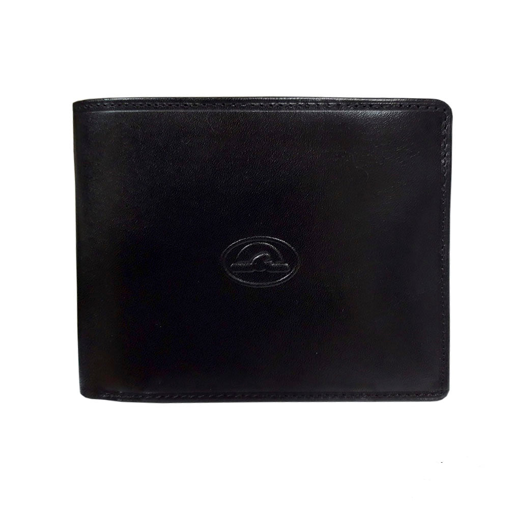 Tony Perotti Italico 533 nero men's black leather bifold wallet — closed front view with the embossed oval Tony Perotti emblem