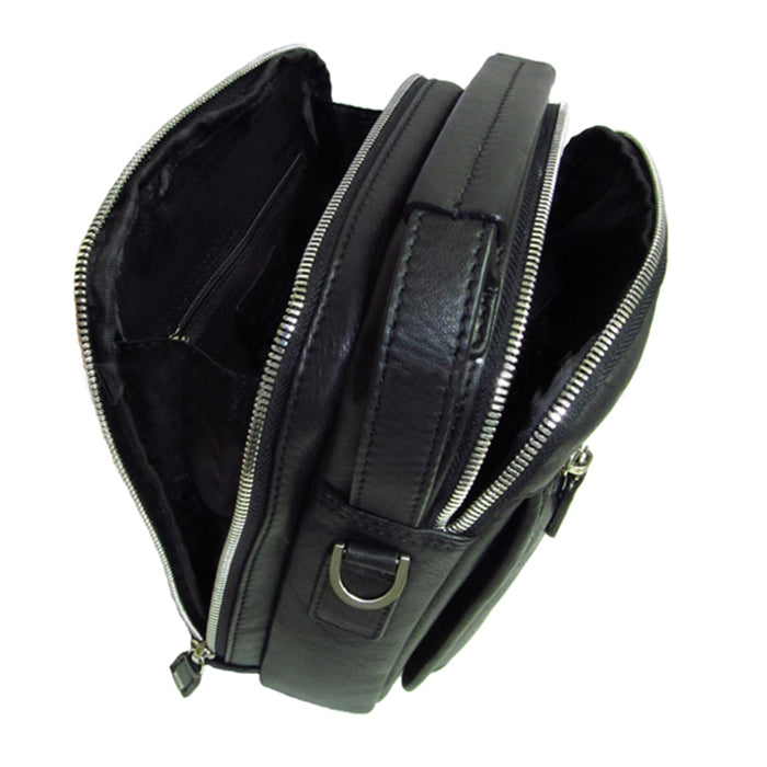 Contatto 9743 opened — two zip compartments with the inner pocket and the grey branded lining