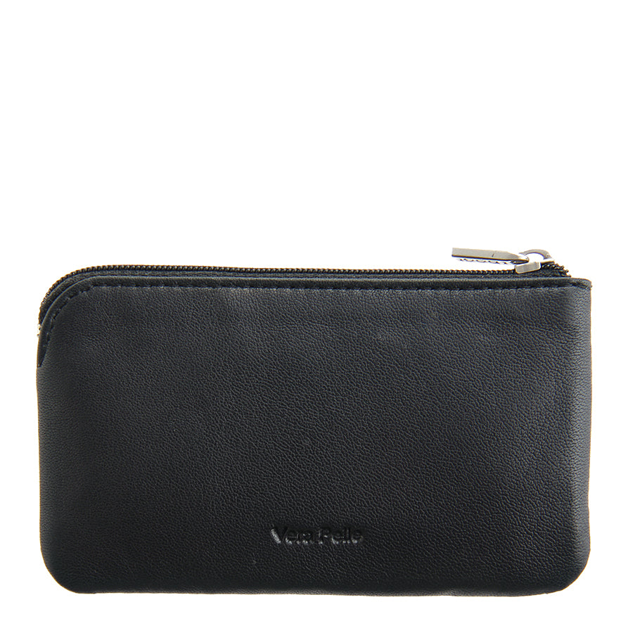 Black leather key pouch from the back, Vera Pelle embossed on the panel — Tony Perotti Cortina 5002 nero