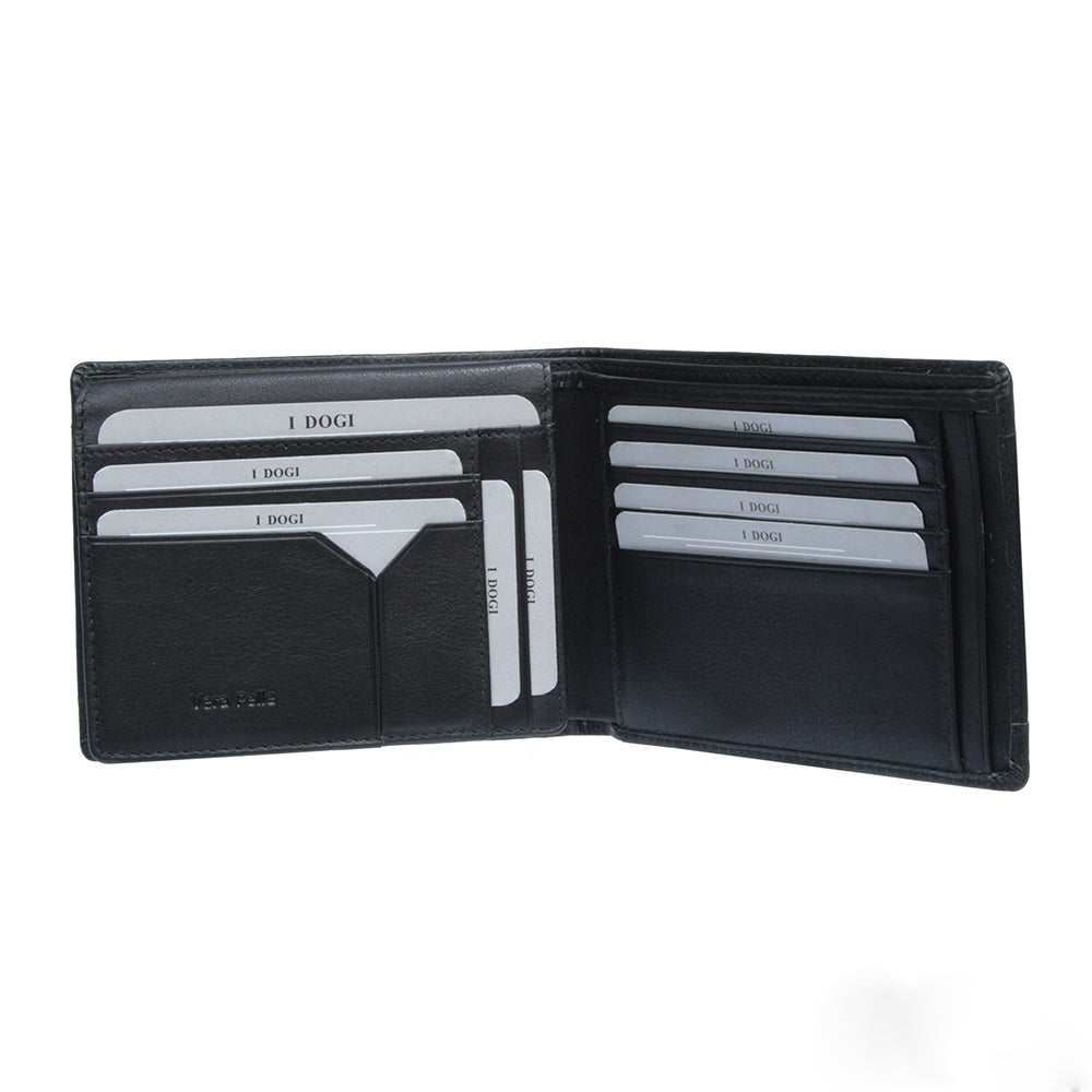 Open black leather card wallet with many card slots — Tony Perotti Cortina 32308 nero