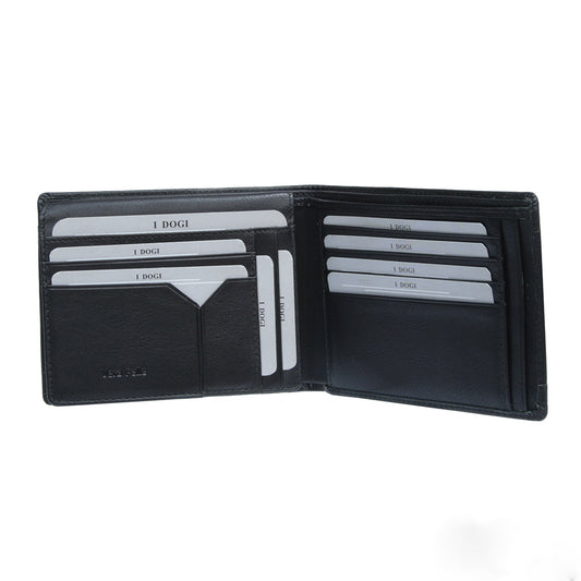 Open black leather card wallet with many card slots — Tony Perotti Cortina 32308 nero