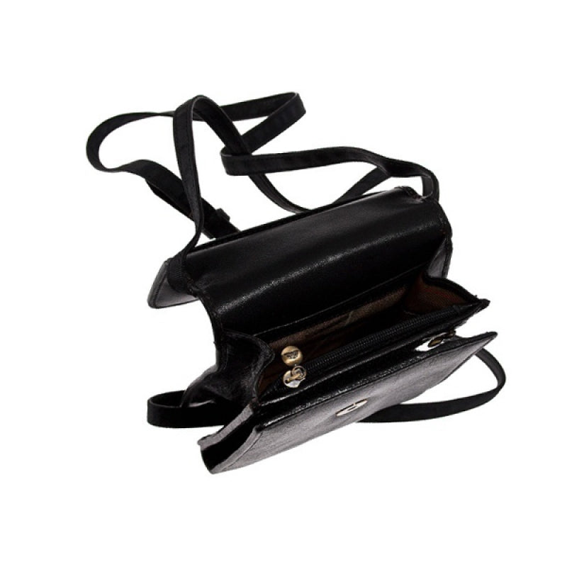 Black leather travel wallet with magnetic flap — Tony Perotti Italico 2128 nero