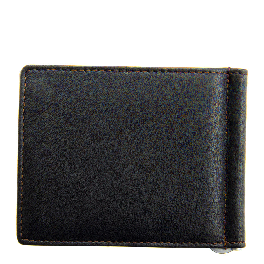 Dark brown leather money clip wallet back view — Tony Perotti Cortina 5000
