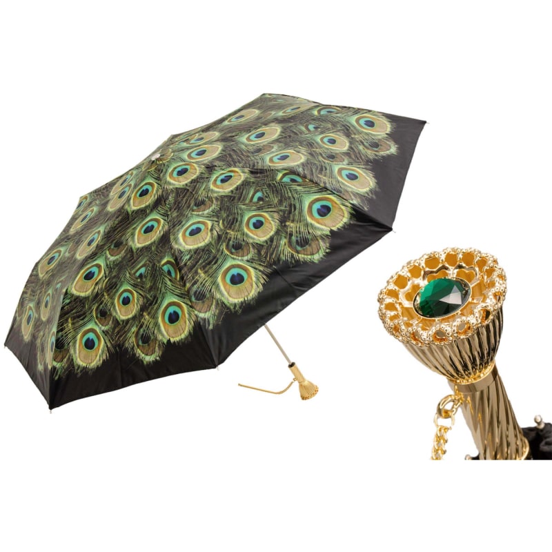 Umbrella women's black with peacock print Pasotti 257 HAWAII P11