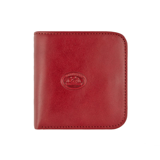 Tony Perotti Italico 1858S rosso women's red leather compact wallet with a rounded corner, closed — embossed oval Tony Perotti emblem