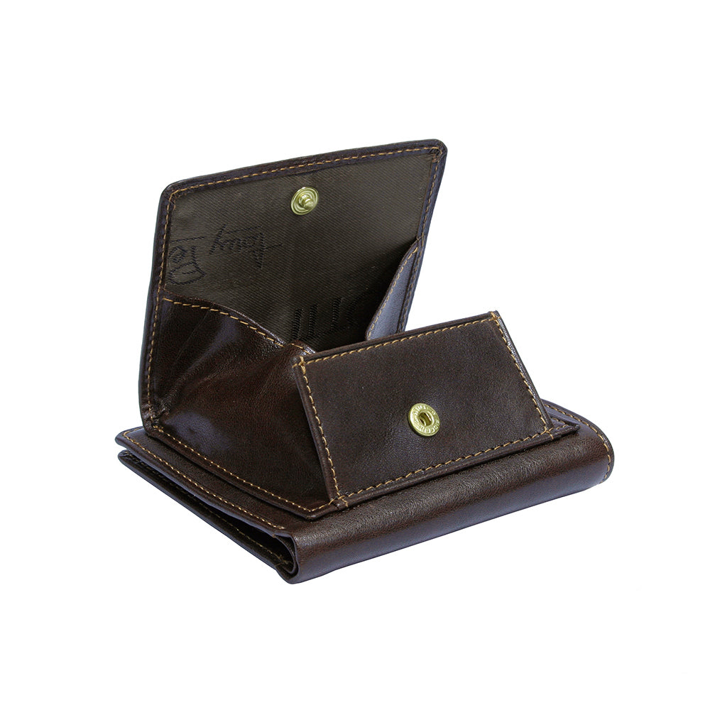 The open coin pocket on the Tony Perotti Italico 1619 moro wallet  — three-quarter view