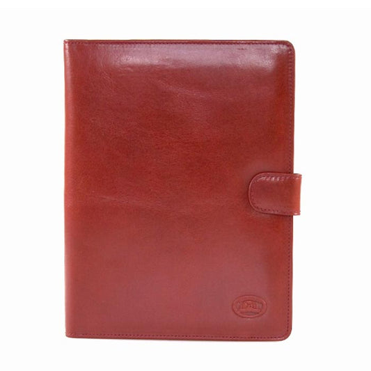 Tony Perotti Italico 2590 red leather portfolio — front with the leather tab closure and the embossed turtle emblem