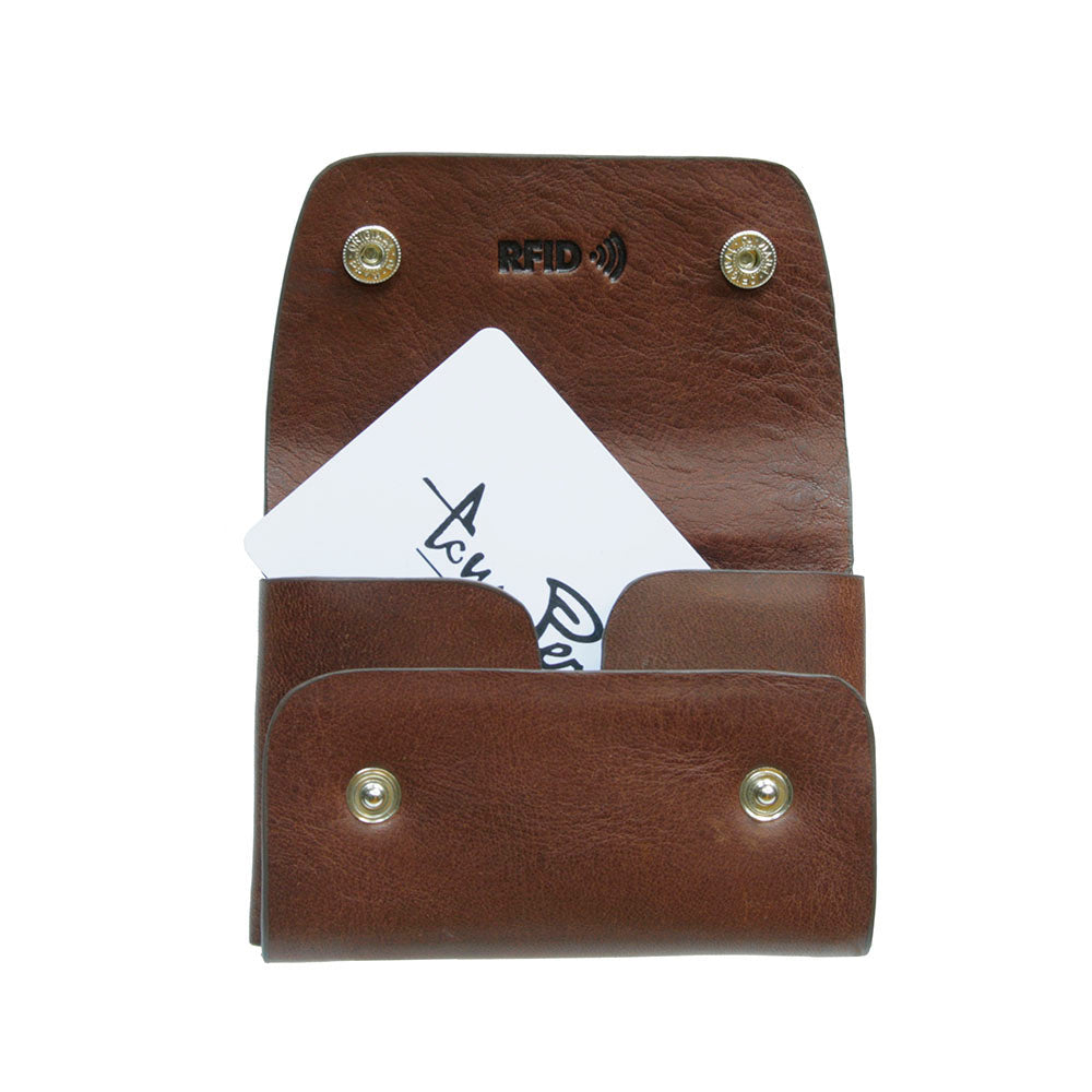 Tony Perotti Nevada 3740+RFID moro card holder open — RFID emboss, two snaps and a card inside