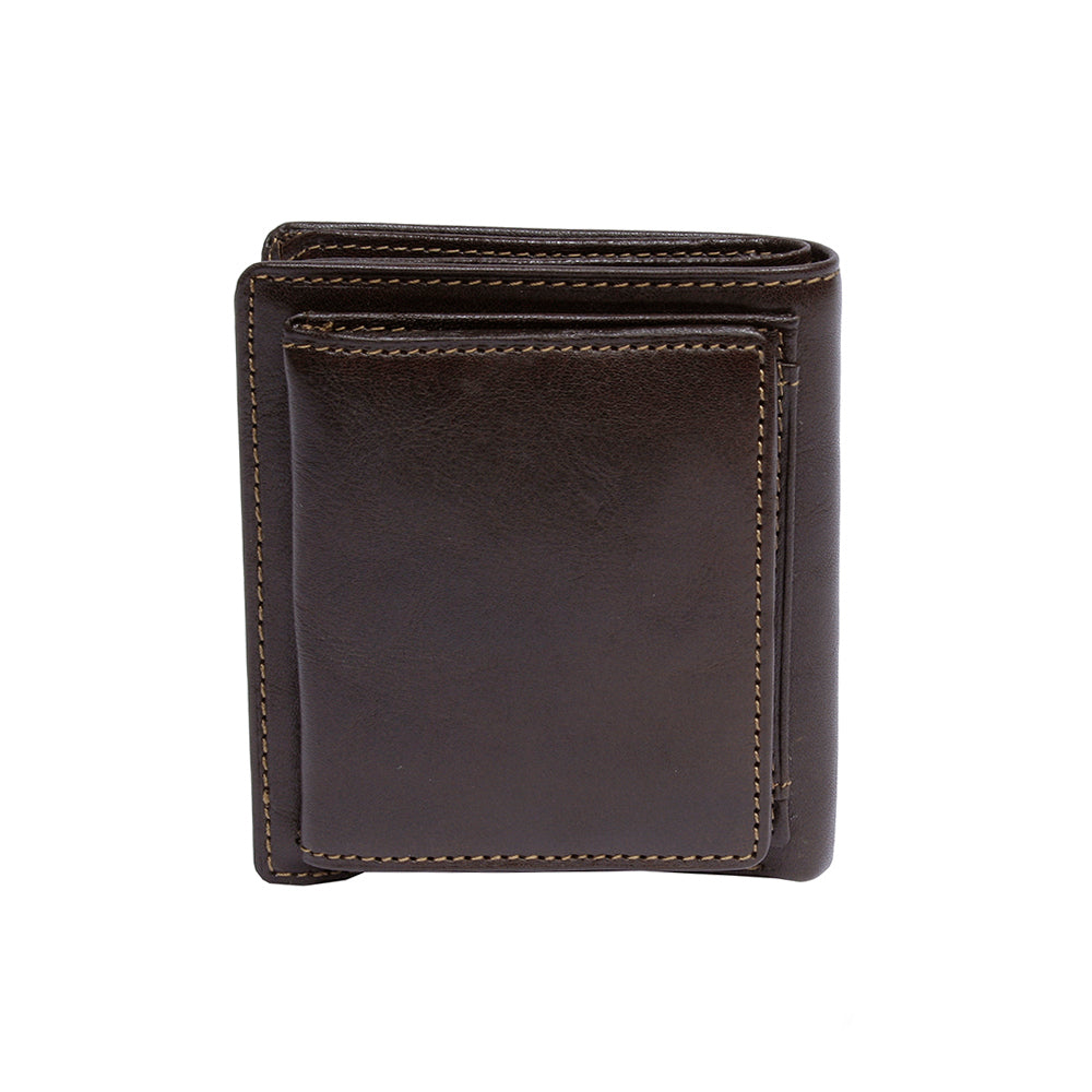 Dark brown leather wallet with snap coin pocket on the back — Tony Perotti Italico 1619