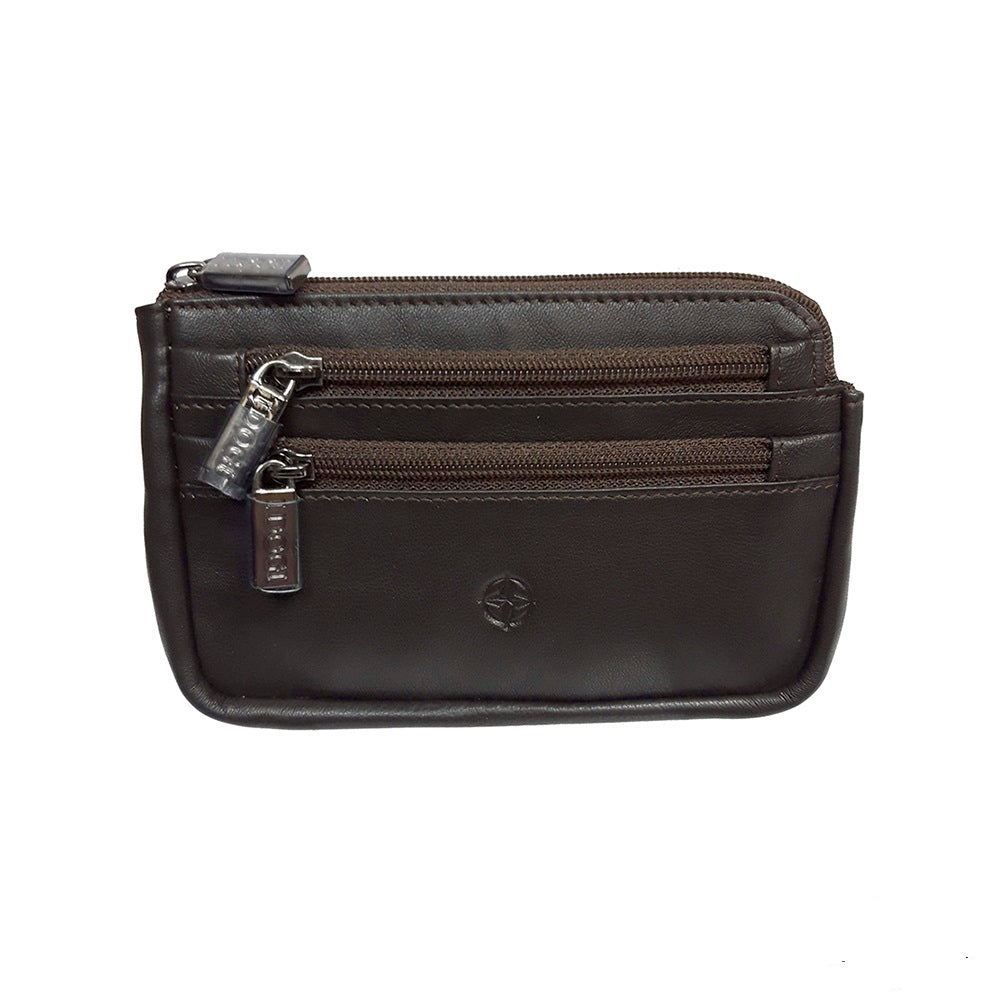 Tony Perotti dark brown calf leather key pouch with two front zip pockets — Cortina 5016 moro
