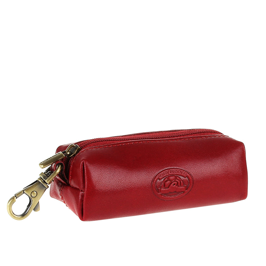 Red leather key case zip and carabiner — Tony Perotti Italico 109 rosso