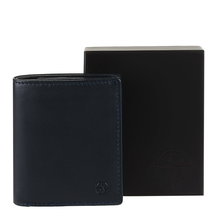 Navy leather slim bifold wallet handcrafted in Italy — Tony Perotti Cortina 5089