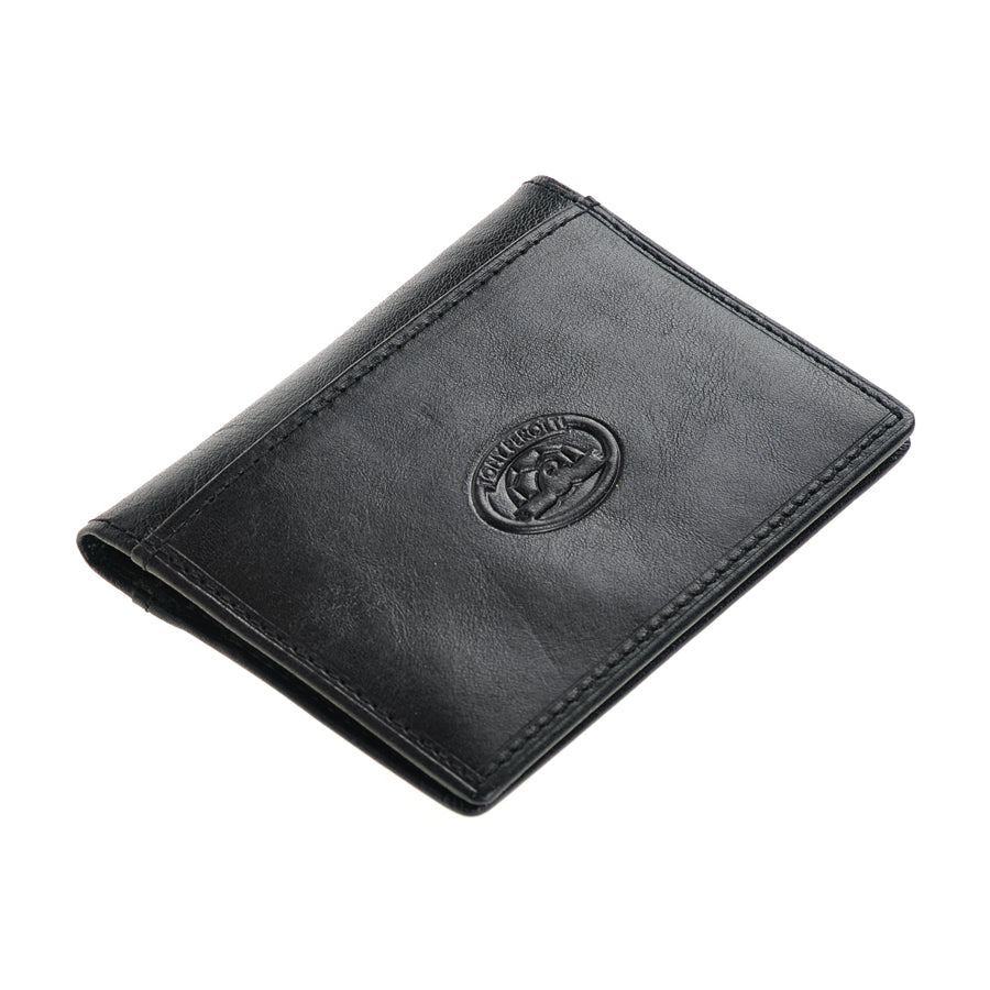 Black leather card holder closed, angled view — Tony Perotti Italico 1034 nero