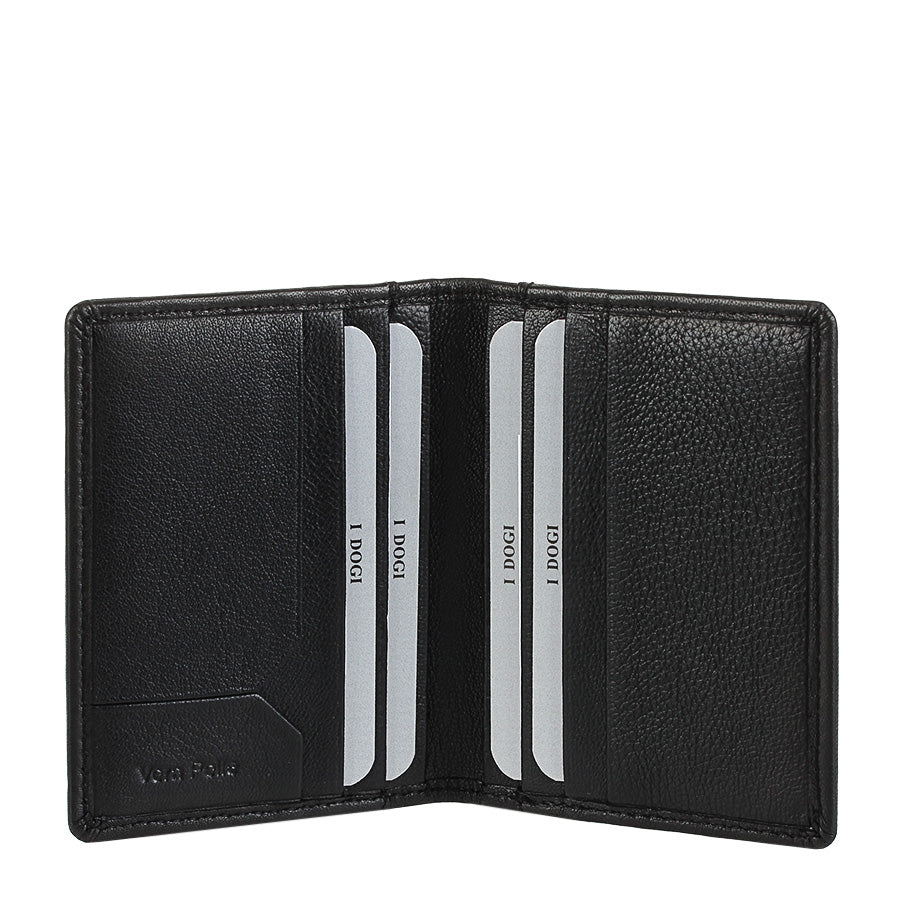 Tony Perotti Cortina 5046 nero — opened: two card slots and a notched slip pocket on each inner panel, with «Vera Pelle» embossed