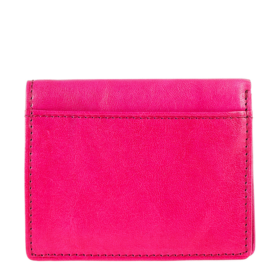 Tony Perotti Topkapi 1034 geranio — the back of the pink leather card holder with the fold along the top edge
