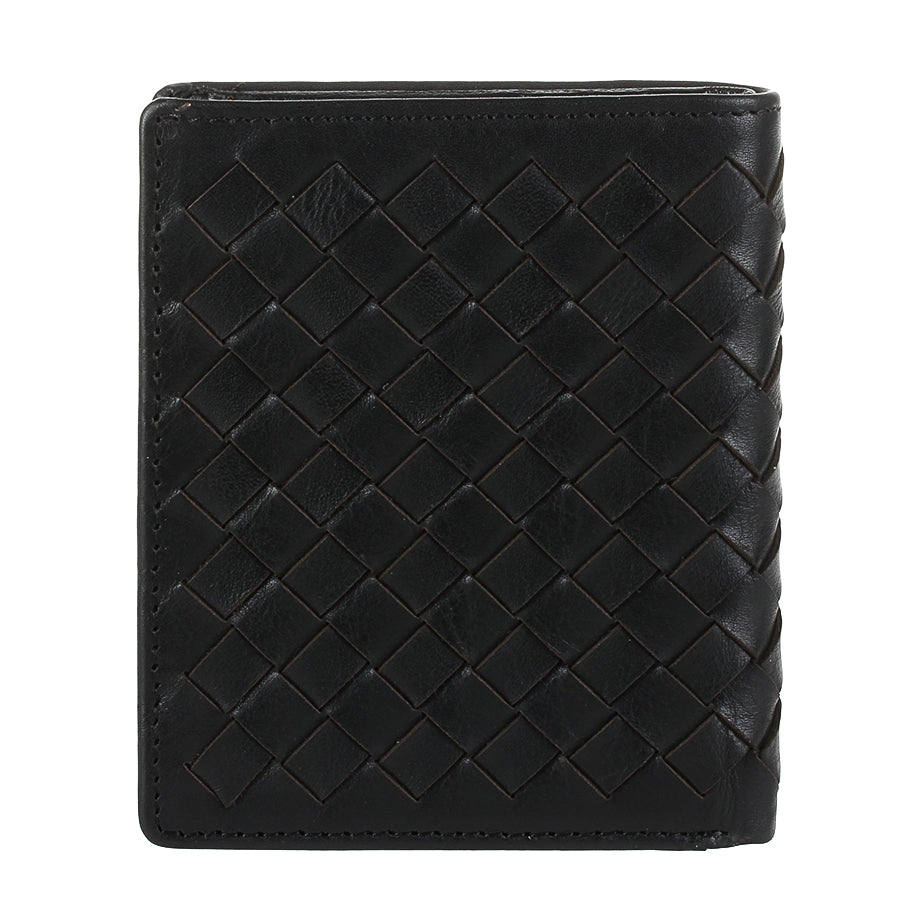 Tony Perotti Timone intrecciato 12071 nero black woven leather compact wallet, back view