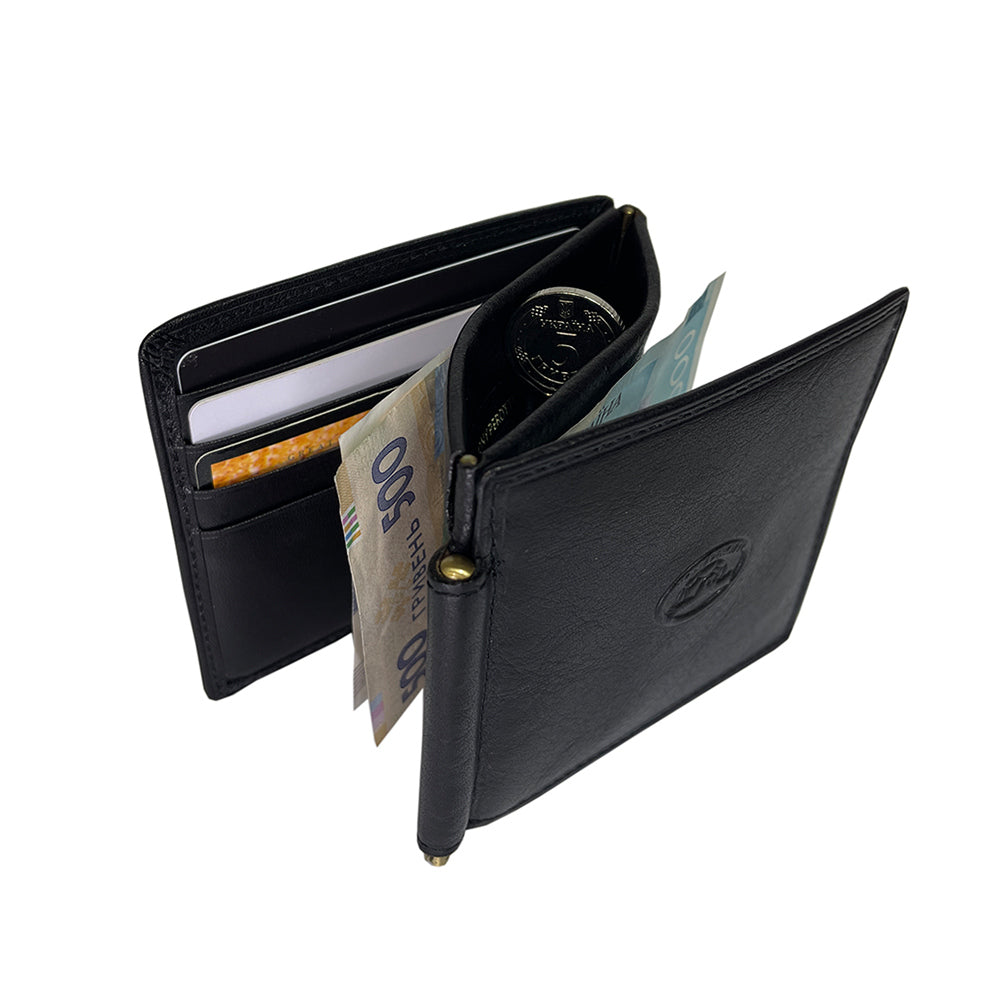 Black leather wallet card slots and magnetic coin pocket — Tony Perotti Italico 1717