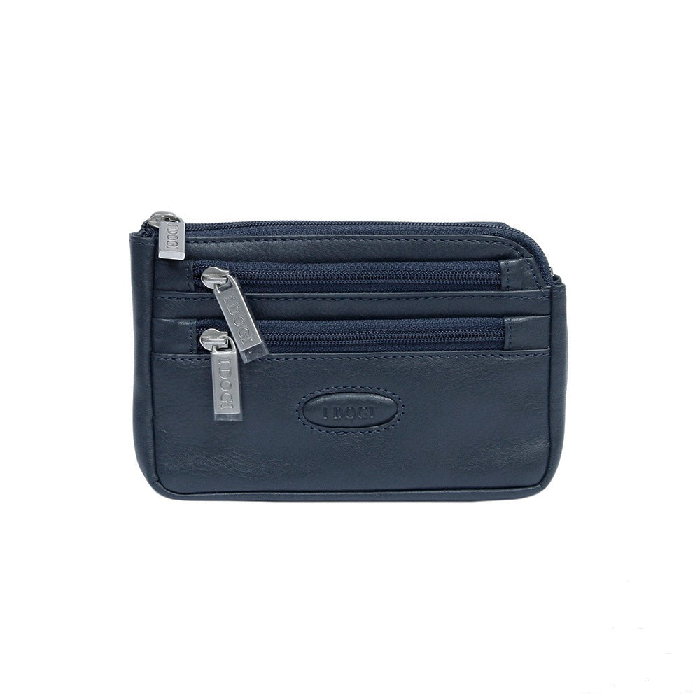 Tony Perotti navy calf leather key pouch with two front zip pockets — Cortina 5016 navy