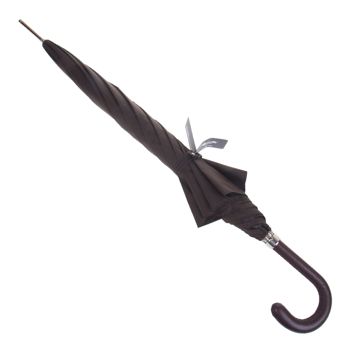 Brown cane umbrella furled, secured with a fabric strap with snap — Pasotti 478-OXFORD-17-2
