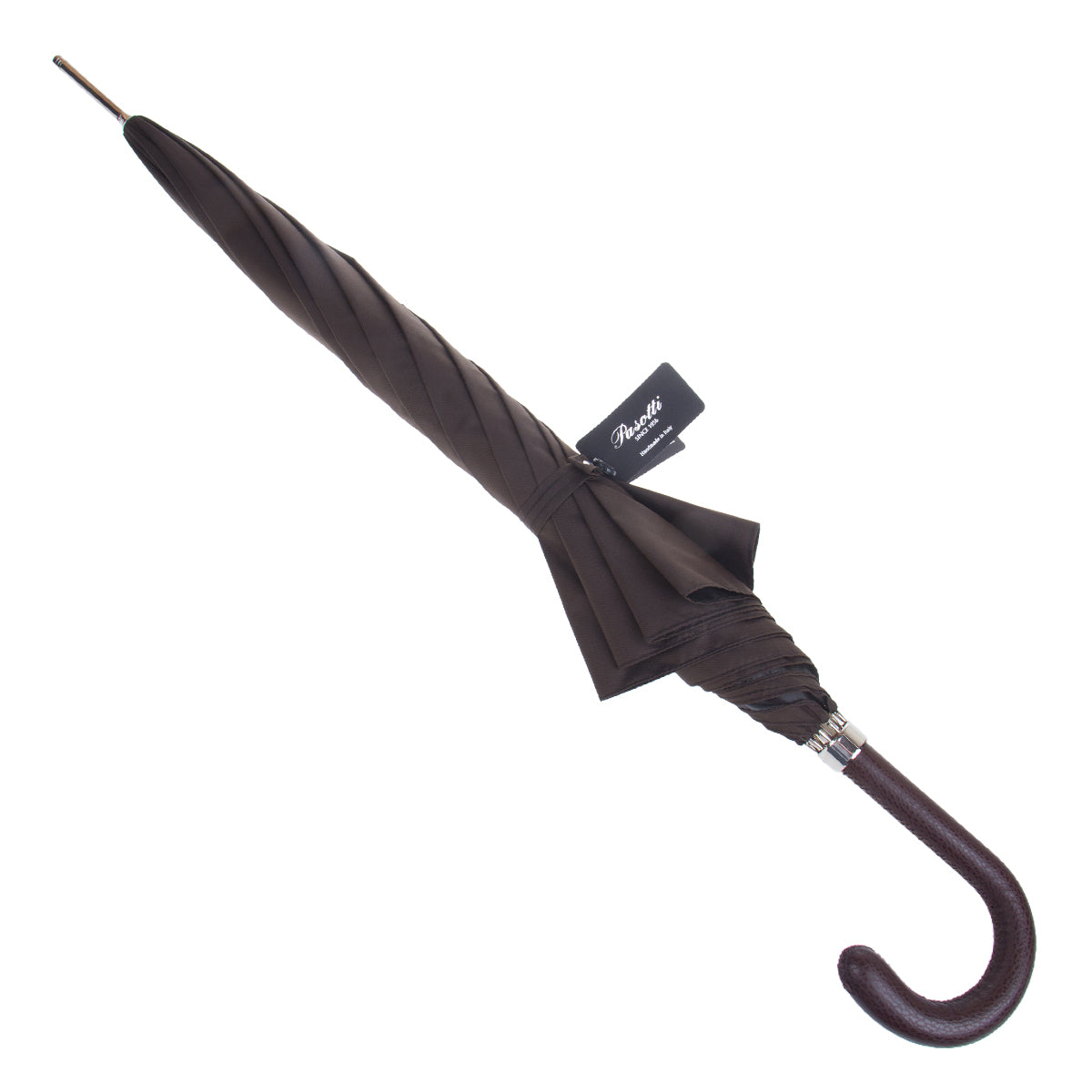 Pasotti brown cane umbrella with branded tag — 478-OXFORD-17-2