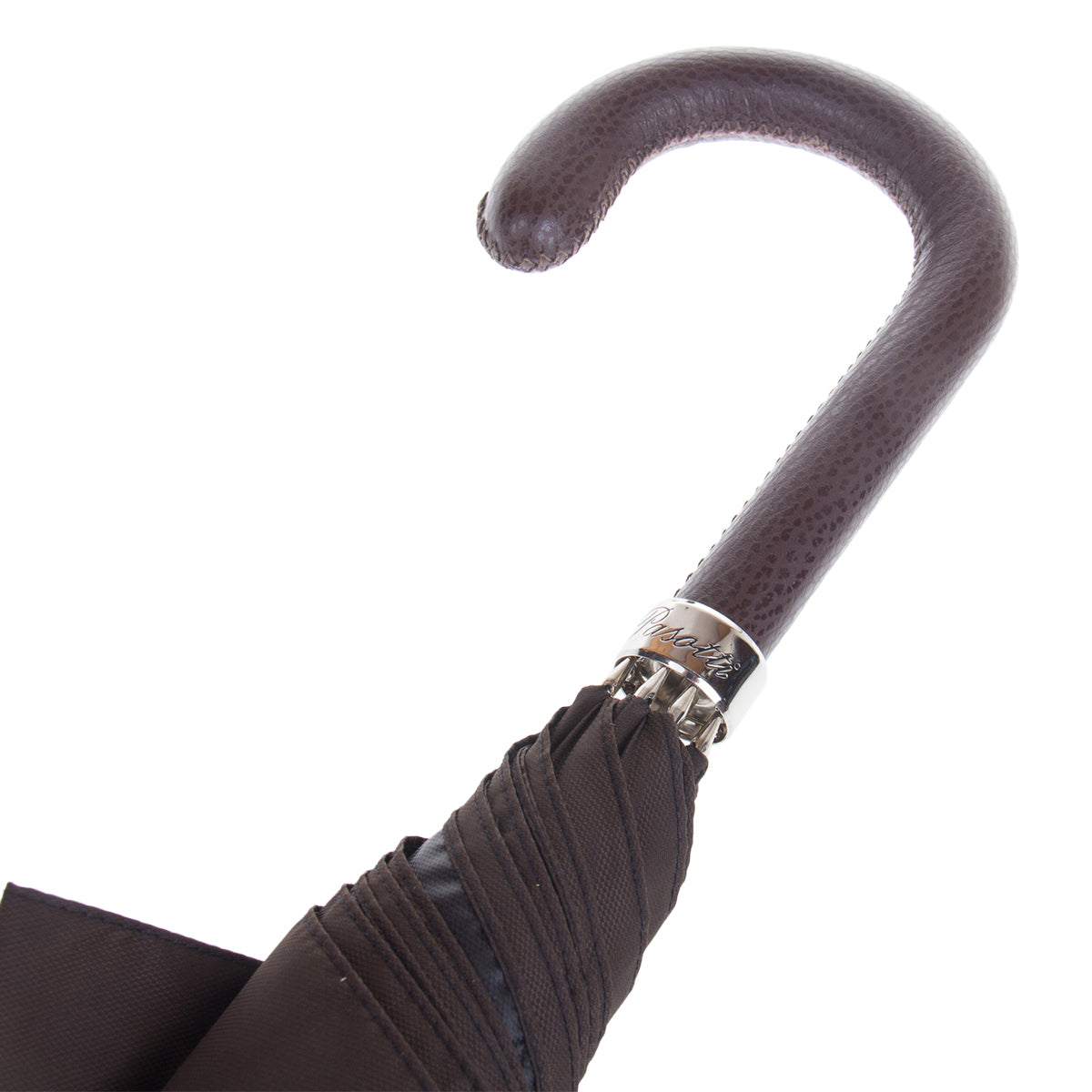 Hand-stitched brown leather crook handle with engraved Pasotti collar — 478-OXFORD-17-2