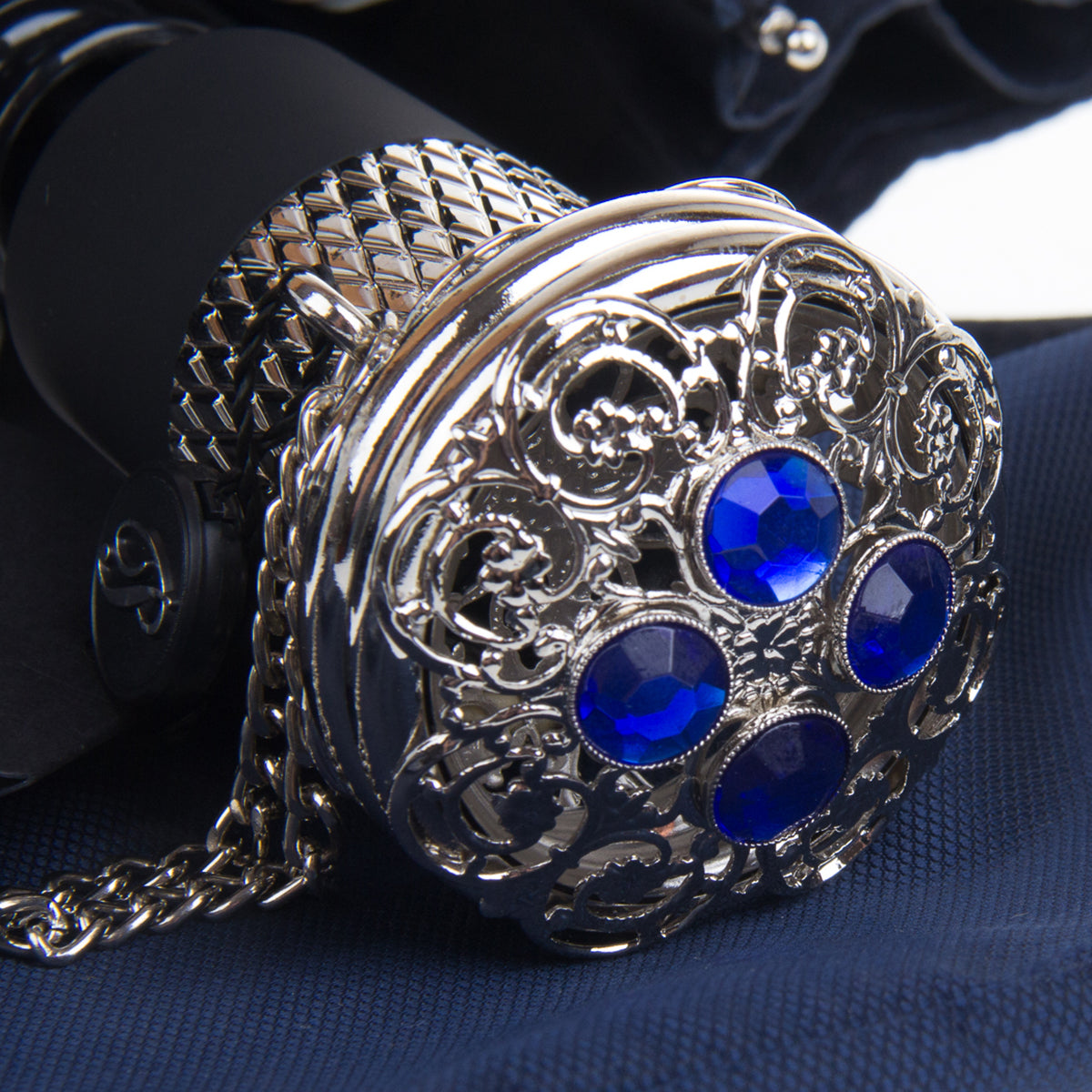 Pasotti Women’s Dark Blue Lux Folding Umbrella with Jeweled Handle