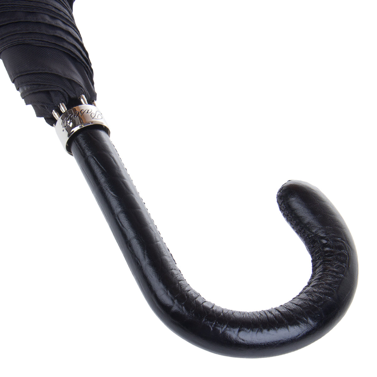 Glossy black leather crook handle with crocodile-pattern embossing — Pasotti 478-OXFORD/11