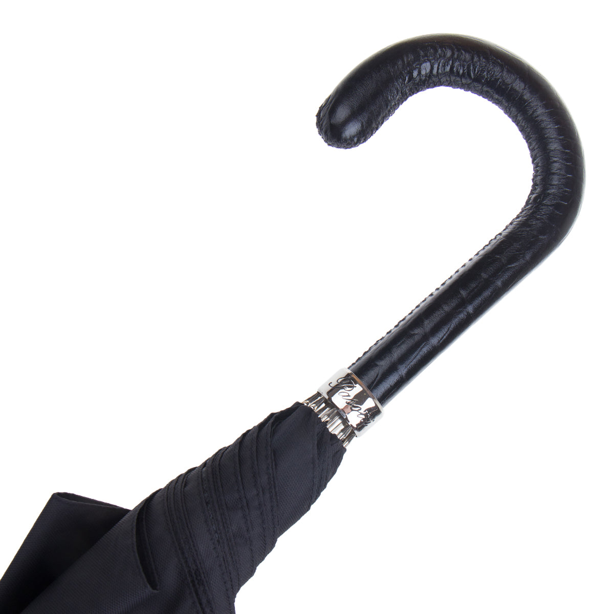 Black embossed leather handle with silver-tone Pasotti collar, handcrafted in Italy — 478-OXFORD/11