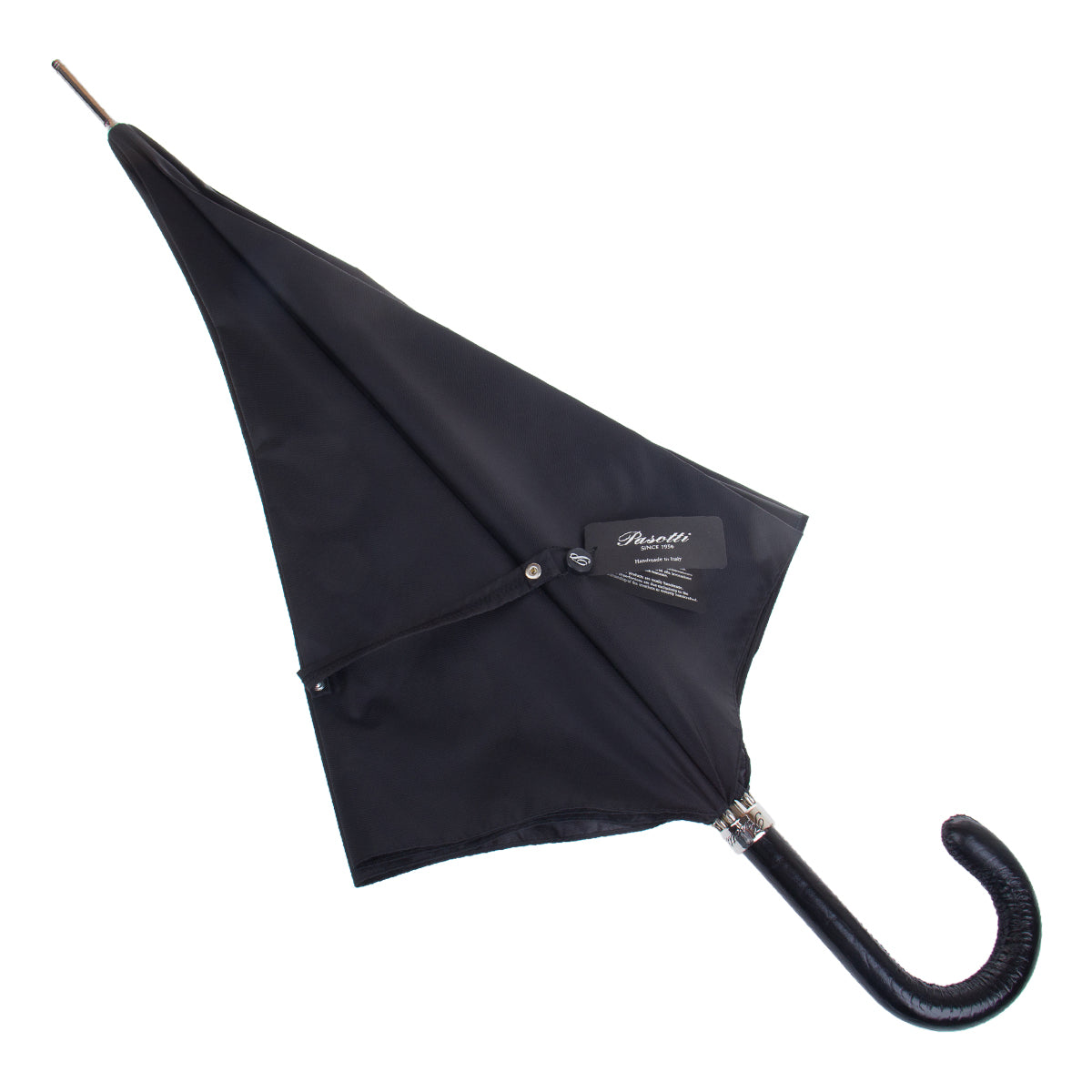 Black canopy of the Pasotti cane umbrella half open — 478-OXFORD/11