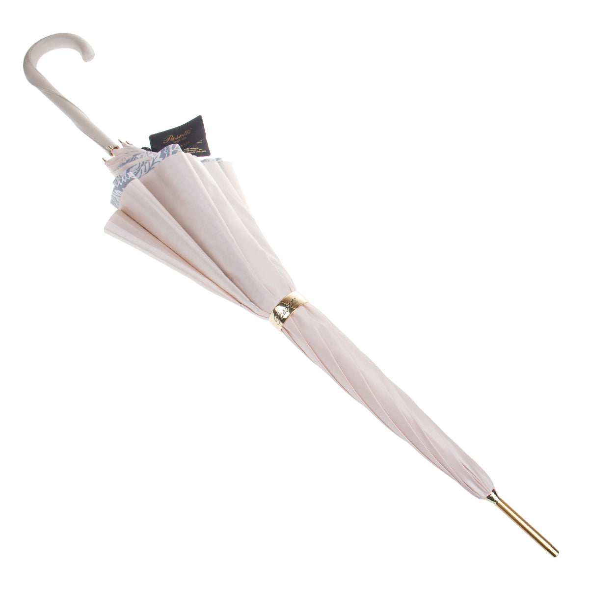 Furled Pasotti cane umbrella in a soft pinkish-beige ivory shade — Ivory Bocciolo