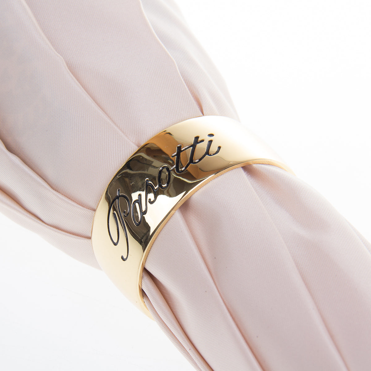 Gold-tone branded Pasotti sliding ring on the ivory canopy — Ivory Bocciolo
