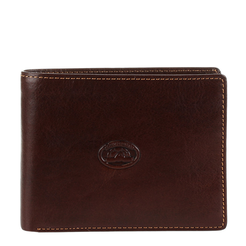Tony Perotti dark brown bull leather bifold wallet with turtle emblem — Italico 533 moro