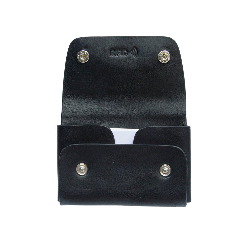 Tony Perotti Nevada 3740+RFID nero card holder with the flap unfolded and a card inside