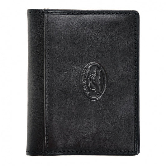 Tony Perotti black bull leather card holder with turtle emblem — Italico 1034 nero