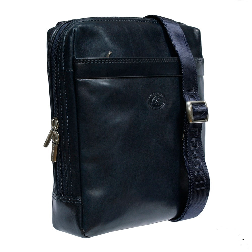 Front of the navy crossbody bag with embossed turtle and Tony Perotti strap — Italico 6001 navy