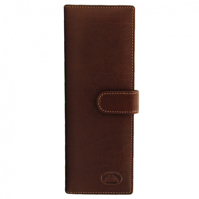 Tony Perotti dark brown bull leather long business card holder with turtle emblem — Italico 2639 moro