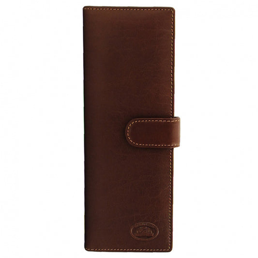 Tony Perotti dark brown bull leather long business card holder with turtle emblem — Italico 2639 moro