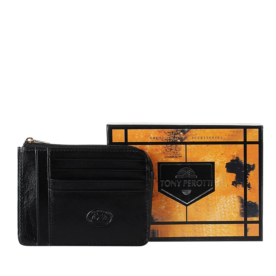Black leather card holder with Tony Perotti branded gift box — Italico 2275 nero